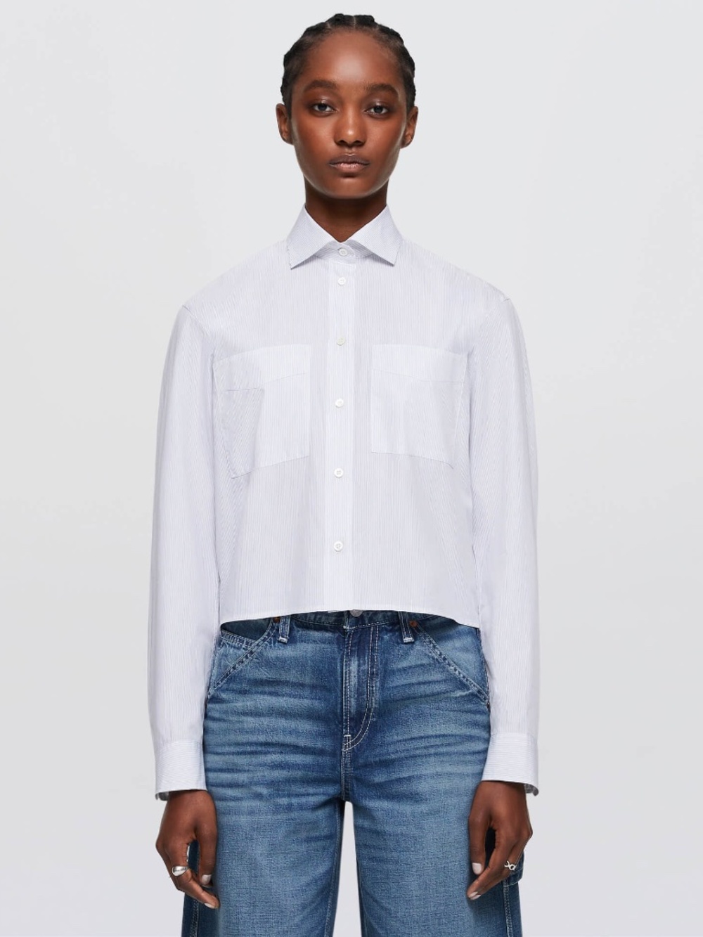 NWT Re/Done Cropped Oversized Striped Button Up Sz S